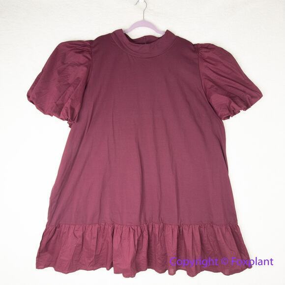 New!  Eloquii Maroon Dress puff sleeve flounce hem size 28 - Picture 2 of 12